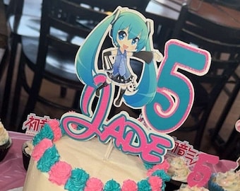 Hatsune Miku Cake  Topper  Bundle - Cupcake Toppers  - Logo- Miku -Bundle - Anime