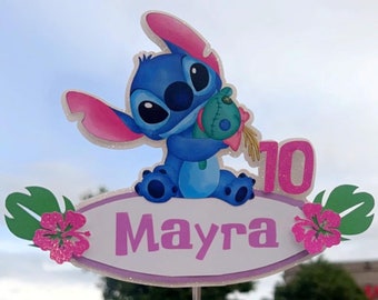 Stitch Cake Topper, Stitch party, Hawaiian party, Stitch topper with name and age, Stitch party, Cake topper