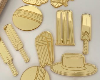 Cricket Cake Topper Charm Set. Gold Acrylic / Wood Engraved Charms.