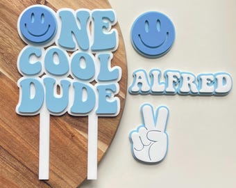 One Cool Dude. Smiley Acrylic cake topper set.