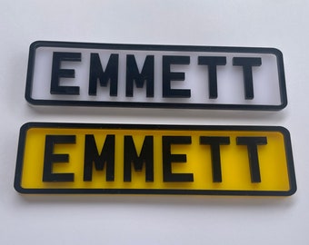 Mini personalised number plates. Acrylic. Bedroom door name signs. Kids Mini car plates. Decor. Buggy plates.  Car reg door signs.