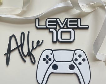 Gamers Level Age cake topper. Acrylic Control pad. Gaming cake topper and charm.