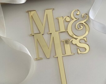 Mr And Mrs Cake Topper. Gold Acrylic