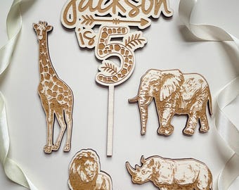 Jungle Safari Themed Birthday Cake Topper | Custom Wood Topper.