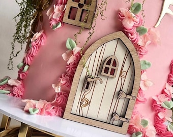 Fairy Door And Window. Wood Cake Decoration