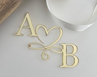 Wedding Initial  Heart Cake Charm.  Mirrored Acrylic charm.