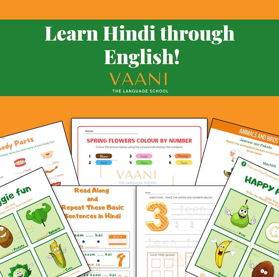 hindi printable worksheet learn hindi through english etsy