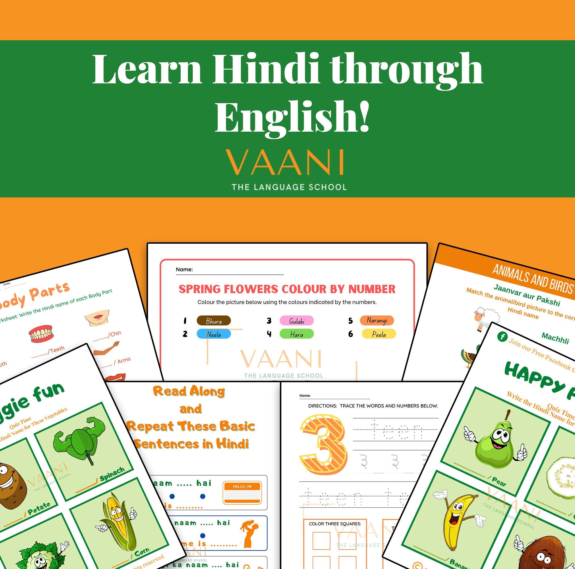 hindi printable worksheet learn hindi through english etsy