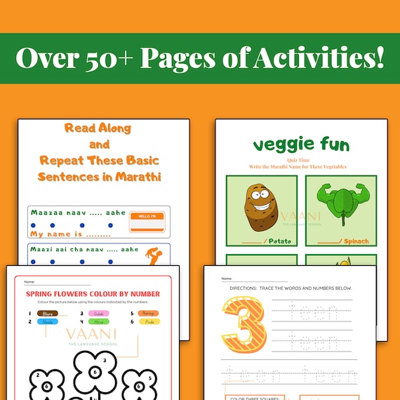 marathi printable worksheet learn marathi through english etsy