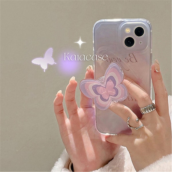 Butterfly Pop Sticker, Transparent Soft Shell, iphone 13 pro max Case, Butterfly Bracket and Phone Case for iphone 11/12 pro max