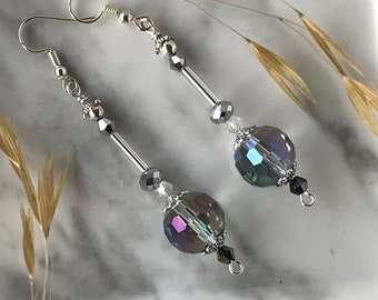 Vintage Style Drop Earrings, Glass Crystal Bead Dangle Earrings, Art Deco Style Drop Glass Earrings, Boho Long Glass Earrings, Gift for Her