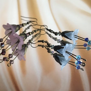 Flower Dangle Earrings, Floral Pastel Antique Bronze Earrings, Cottagecore Style Earrings, Fairy Earrings, Choice of Colours