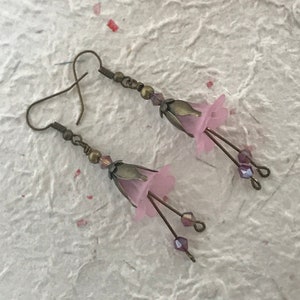 Flower Dangle Earrings, Floral Pastel Antique Bronze Earrings, Cottagecore Style Earrings, Fairy Earrings, Choice of Colours image 6