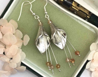 Silver Lily Earrings, Lily Flower Drop Earrings, Calla Lily Silver Dangle Earrings, Floral Silver Lily Earrings, Wedding Earrings