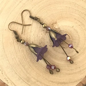 Flower Dangle Earrings, Floral Pastel Antique Bronze Earrings, Cottagecore Style Earrings, Fairy Earrings, Choice of Colours image 5