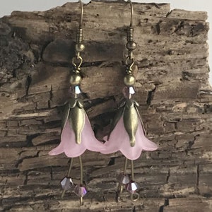 Flower Dangle Earrings, Floral Pastel Antique Bronze Earrings, Cottagecore Style Earrings, Fairy Earrings, Choice of Colours image 7