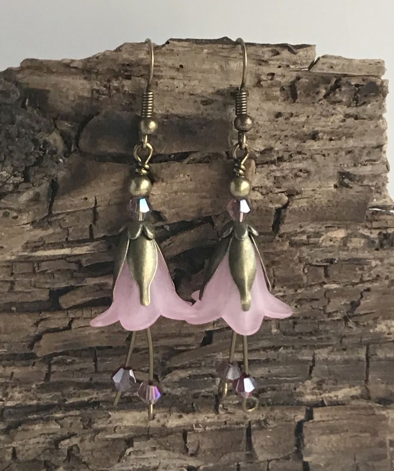 Flower Dangle Earrings, Floral Pastel Antique Bronze Earrings, Cottagecore Style Earrings, Fairy Earrings, Choice of Colours image 7