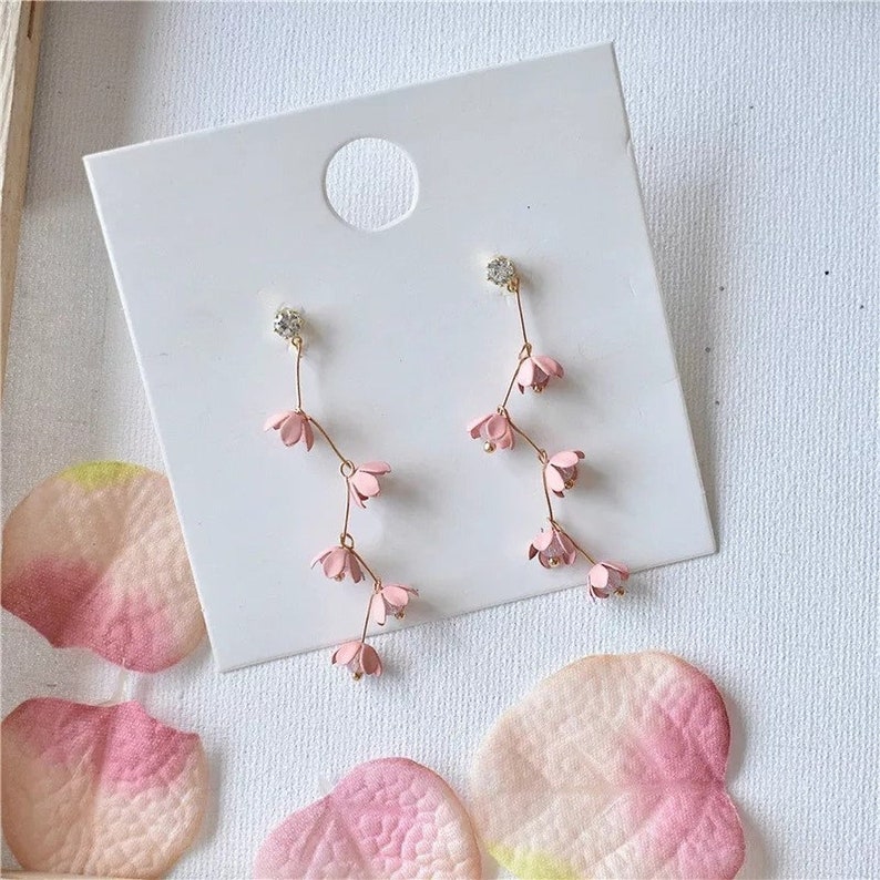 Pink flower earrings dangle Clearance