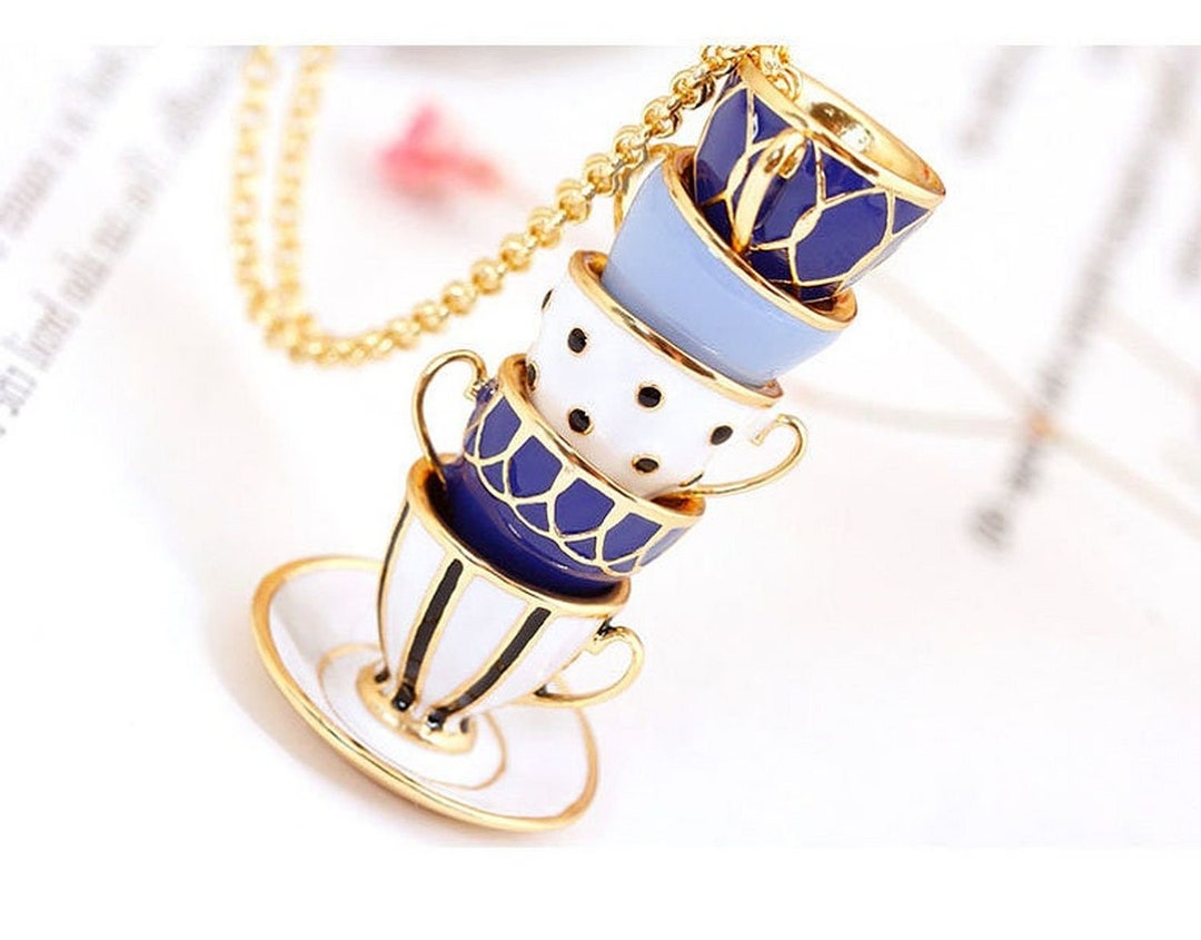 Tea Cup Necklace, Teacups Charm Necklace, Tea Cup Pendant, Tea Party