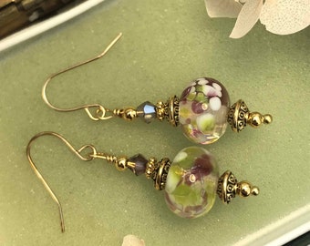 Art Nouveau Style Murano Glass Drop Earrings, Murano Lampwork Glass Earrings, Edwardian Style Glass Drop Earrings, Handmade Earrings