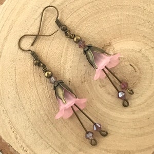 Flower Dangle Earrings, Floral Pastel Antique Bronze Earrings, Cottagecore Style Earrings, Fairy Earrings, Choice of Colours image 4