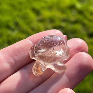 Cute Little Rutilated Clear Quartz Turtle, Mined and Carved in Brazil