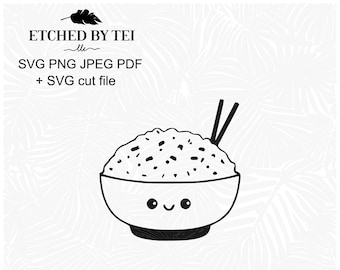 Rice Bowl Kawaii Icon SVG PNG JPEG