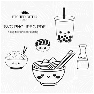Ramen Sushi Lunch Kawaii Icon Bundle Download SVG PNG JPEG