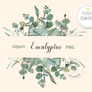 Eukalyptus Rahmen Clipart | Aquarell - HochzeitSeinladungskarte - Hochzeitstischnummer - direkter Download
