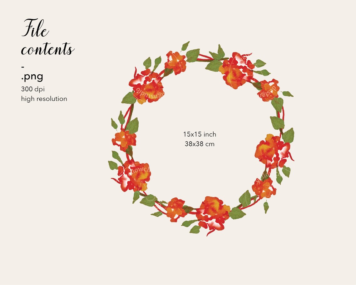 Carnation Wreath Clipart Watercolor Birthday Party Etsy
