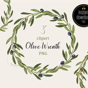 Olivenkranz Clipart | Aquarell - Hochzeitseinladung - Taufkarte - direkter Download