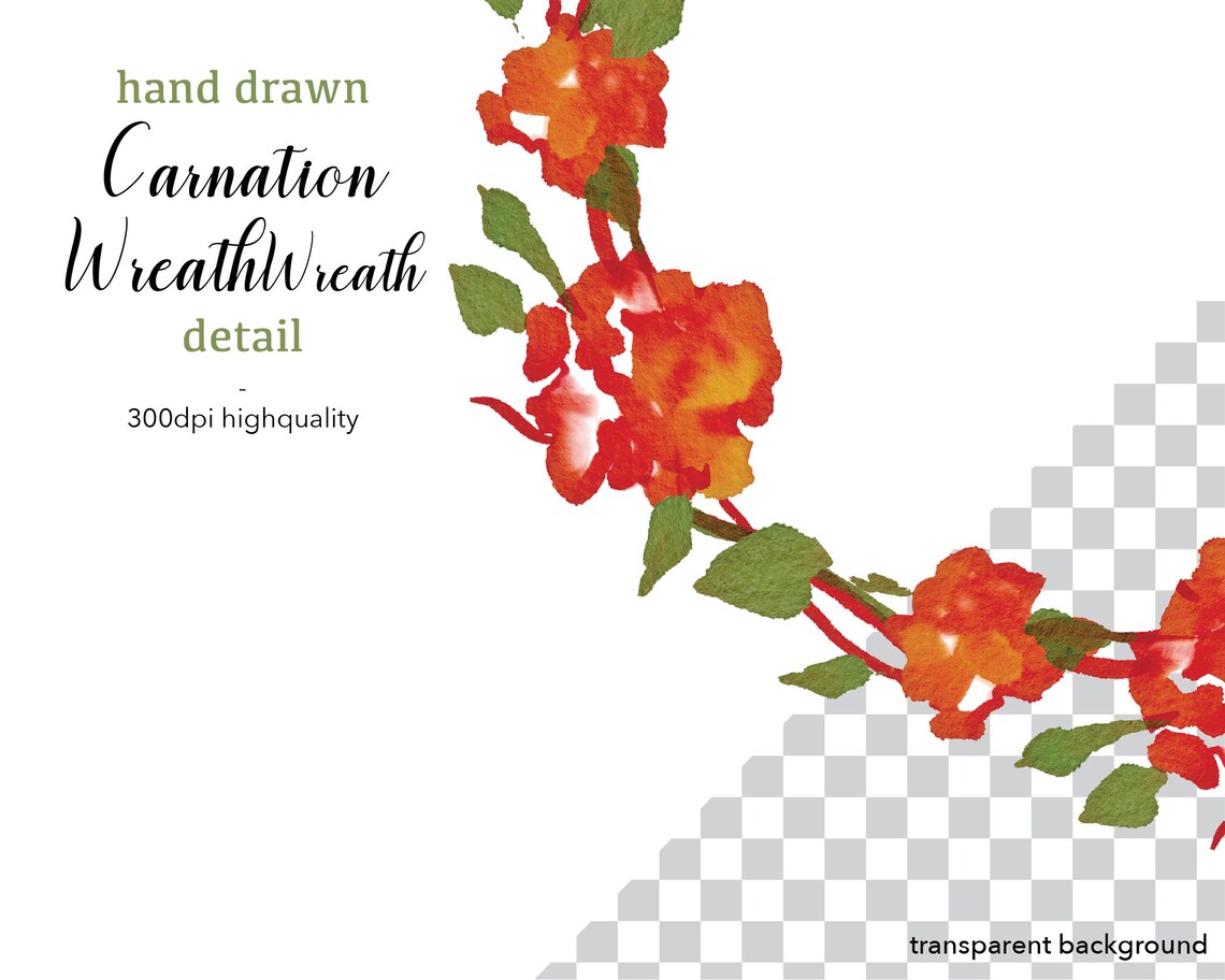 Carnation Wreath Clipart Watercolor Birthday Party Etsy