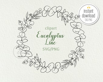Eucalyptus wreath SVG&PNG | greenery line drawing, circle wreath