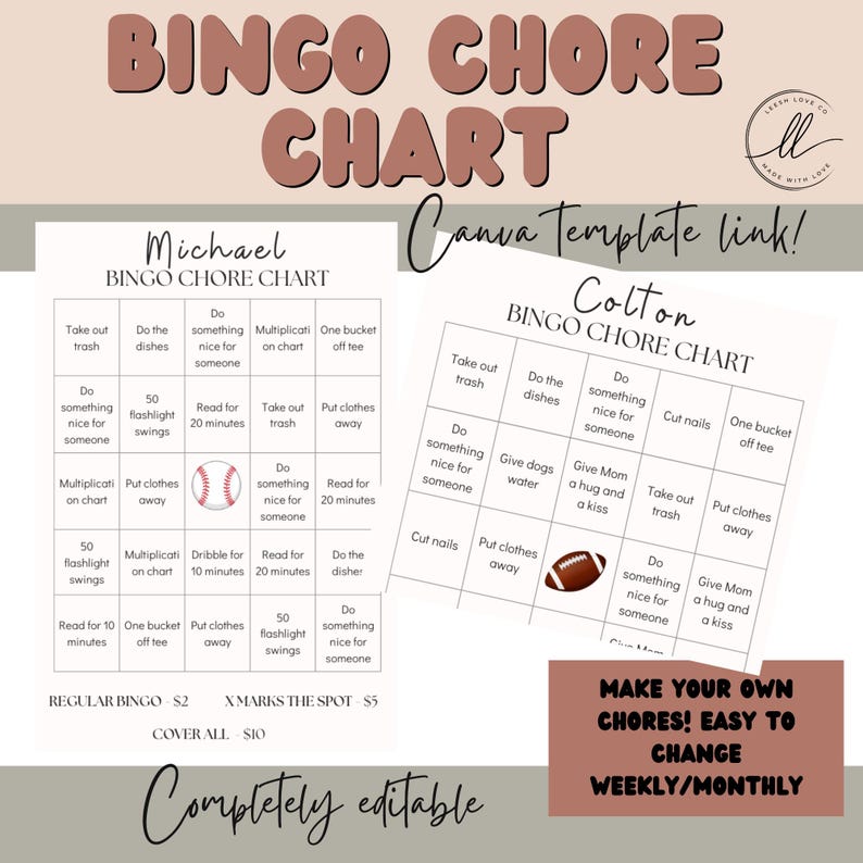 Editable Kids Chore Chart | Canva Printable | Customize Tasks, Rewards ...