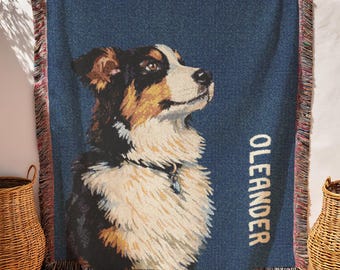 Custom Woven Pet Portrait Blanket -  Gifts for Pet Lovers, 100% Cotton Pet Memorial Gift, Custom Dog Blanket, Custom Pet Gifts