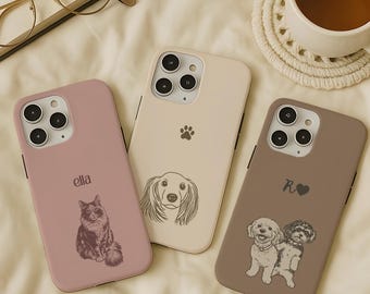 Custom Phone Case with Pet – Hand-Drawn Pet Portrait on Phone Case, Personalized Dog Case, Pet Memorial Gift, MagSafe Option
