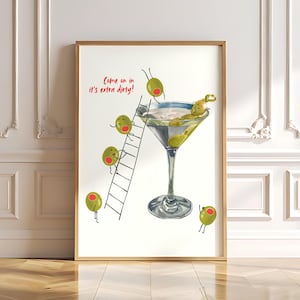 Dirty Martini Print (Olive Pool Party) |  Retro Cocktail Poster, Bar Cart Decor, Printable Art, Digital Download
