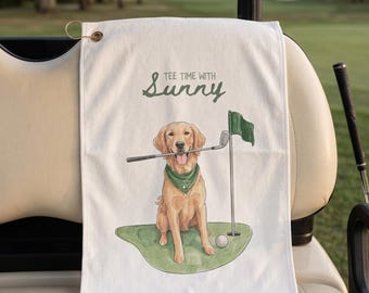 Custom Pet Portrait Golf Towel – Hand-Drawn Sketch, Stripes, Dog Dad Gift