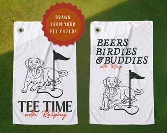Custom Golf Towel with Pet Drawing, personalized golf gifts for dad, custom dog golf towel, Fathers Day golf gifts, dog dad fathers day