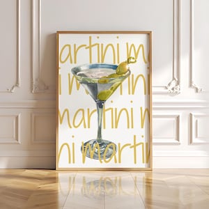 Impresión de acuarela de Dirty Martini: póster de cóctel, arte mural retro, descarga digital imprimible