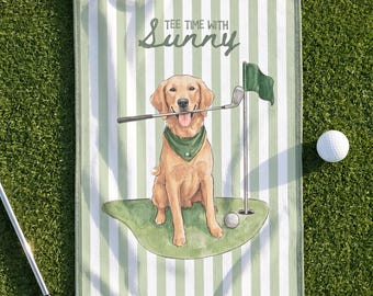 Custom Pet Portrait Golf Towel, Personalized Dog Golf Towel with Watercolor and Stripes