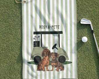 Custom Dog Golf Towel with Pet Portrait and Stripes - Fathers Day Golf Gifts, Dog Dad Fathers Day