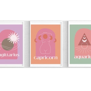 Personalized Big 3 Astrology Print, Sun Moon Rising decor, Big Three Poster, Retro Style, Zodiac Sign Printable Download, Many sizes, PNG