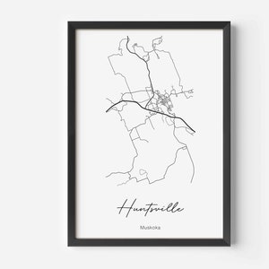 Carte de Huntsville, Carte personnalisable de Muskoka, Muskoka Ontario, Cadeau de chalet, Décor de chalet, Huntsville, Décoration murale de Muskoka, Parc Algonquin