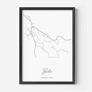 Carte Bala, Carte personnalisable de Muskoka, Lacs Muskoka, Ontario Canada, Cadeau de chalet personnalisé, Lac Muskoka, Muskoka Cottage, Carte de Muskoka