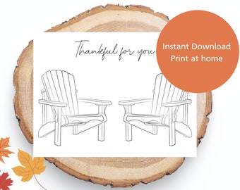 Thanksgiving Muskoka Chair Card, Digital Download, Print at Home, Adirondack Chair Card, Adirondack Chair, Muskoka Chair