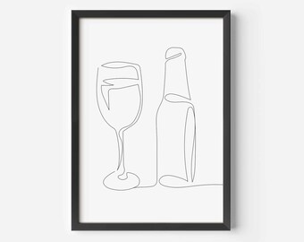 Beer and Wine Print Download, Bar Cart, Bar Cart Drawing, Bar Cart Print, Home Bar Print, Home Bar Artwork, Wine Print, Beer Print, Digital