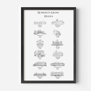 Muskoka&#39;s Grand Hotels Print, Muskoka Lakes, Muskoka History, Muskoka Art, Cottage Art, Cottage Gift, Vintage Muskoka, Woodington Design Co.