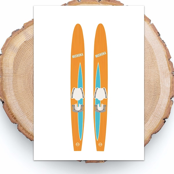 Water Ski Muskoka Greeting Card, Vintage Skis, Lake Card, Lake Gift, Wood Water Skis, Vintage Water Skis, Water Skiier, Waterski,