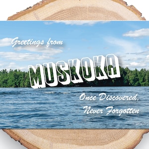 Carte postale de Muskoka, Salutations de Muskoka, Lacs Muskoka, Souvenir de Muskoka, Woodington Design Co., Muskoka, Muskoka Artwork, Carte postale de l'Ontario